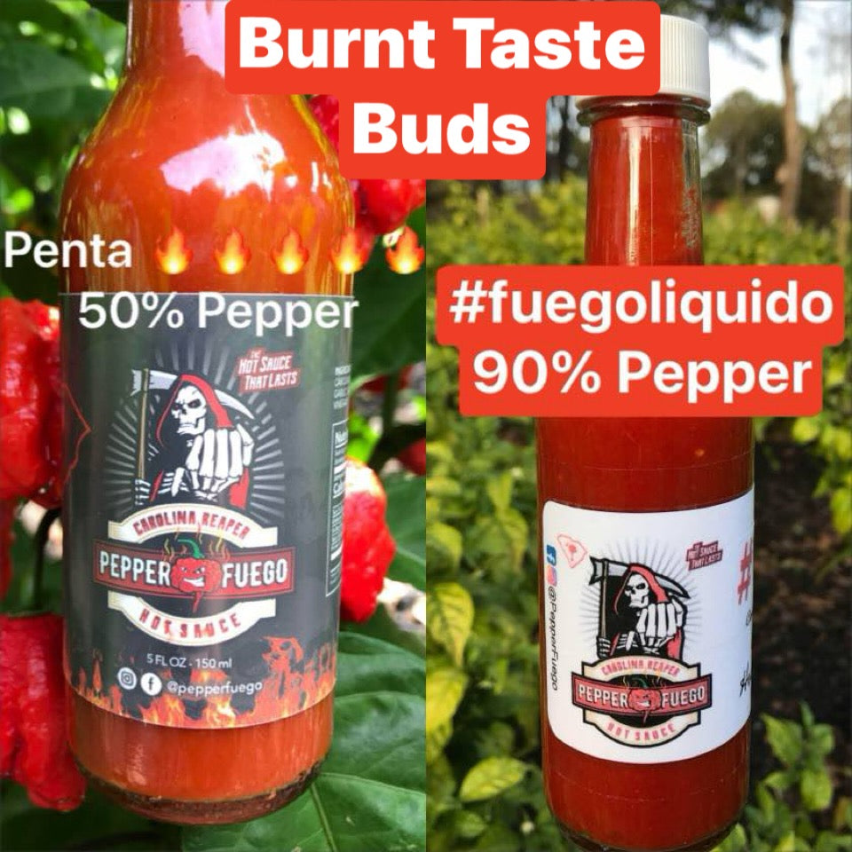 Carolina Reaper Hot Sauce Combo – 50%/90% Pure Carolina Reaper – Burnt Taste Buds