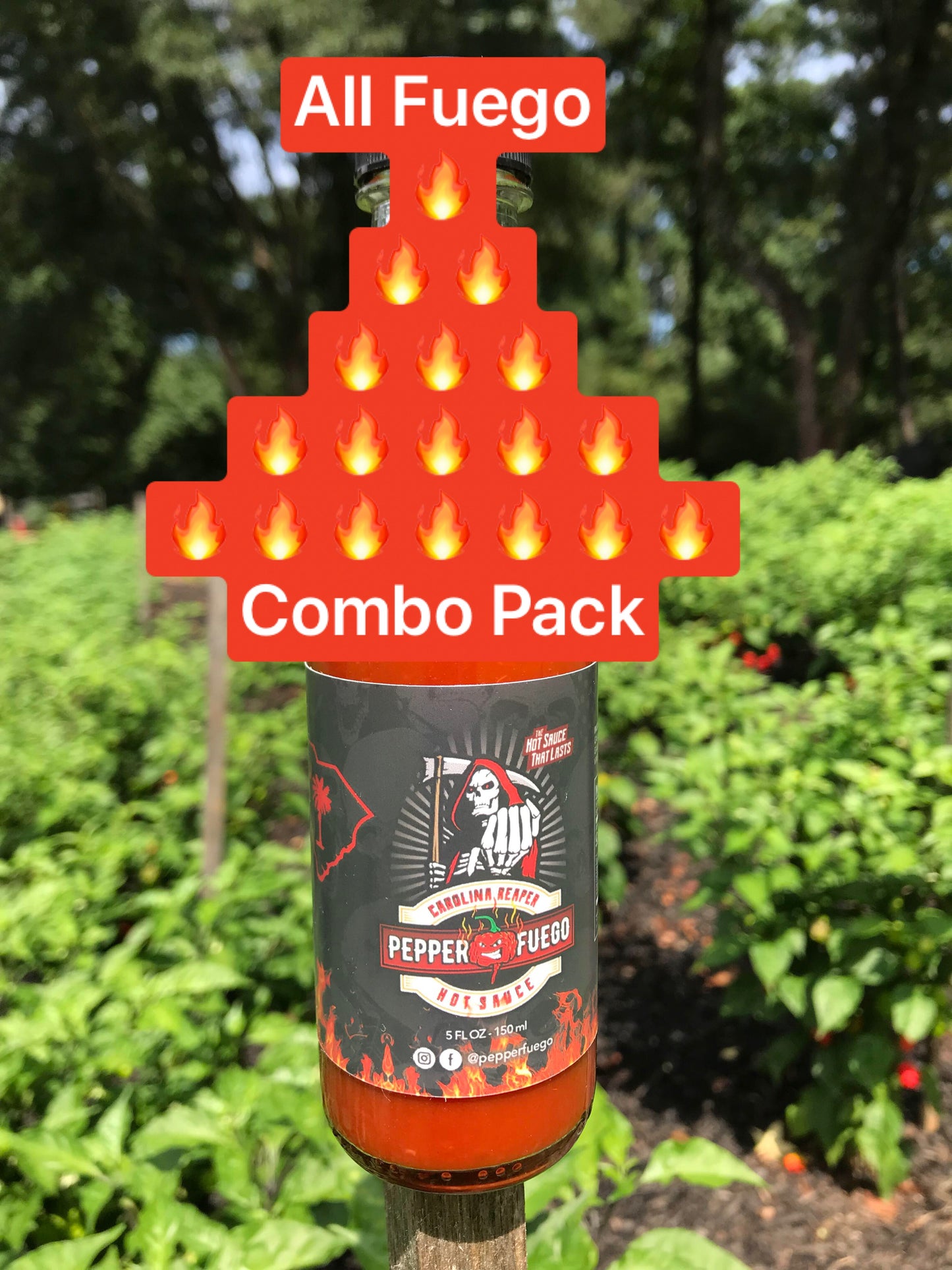 Carolina Reaper Hot Sauce Combo – 2.5%/10%/30%/50%/90% Pure Carolina Reaper – All Fuego