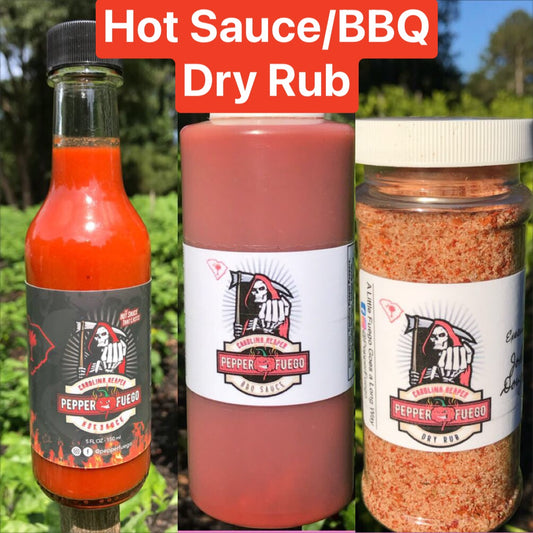 Carolina Reaper Hot Sauce - BBQ Sauce - Dry Rub Combo